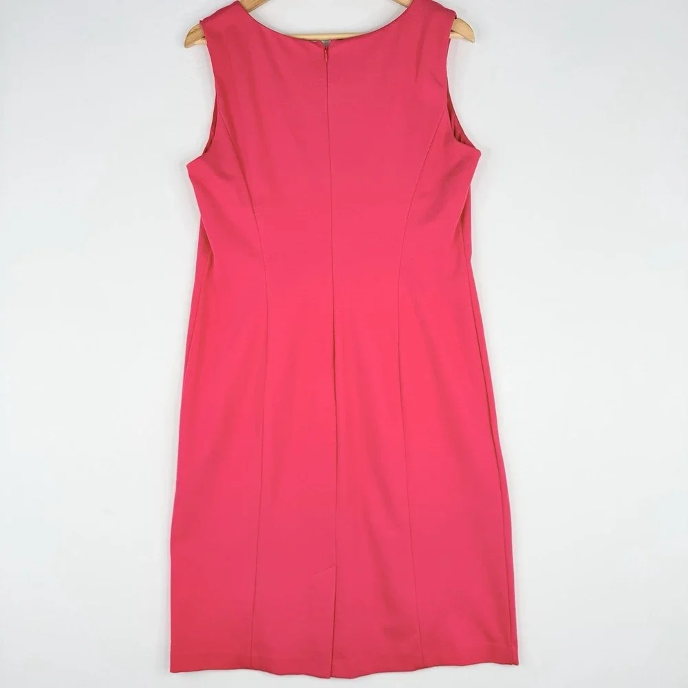 Talbots Women's Pink Sleeveless Sheath Dress V Neckline Ponte Knit 14 Rayon/Nylo